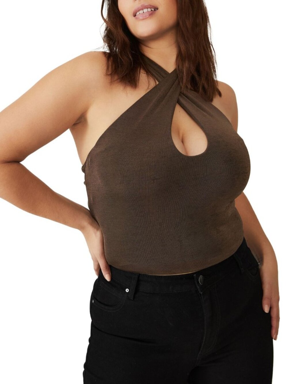 COTTON ON Womens Trendy Plus Size Bowie Crossover Halter Top